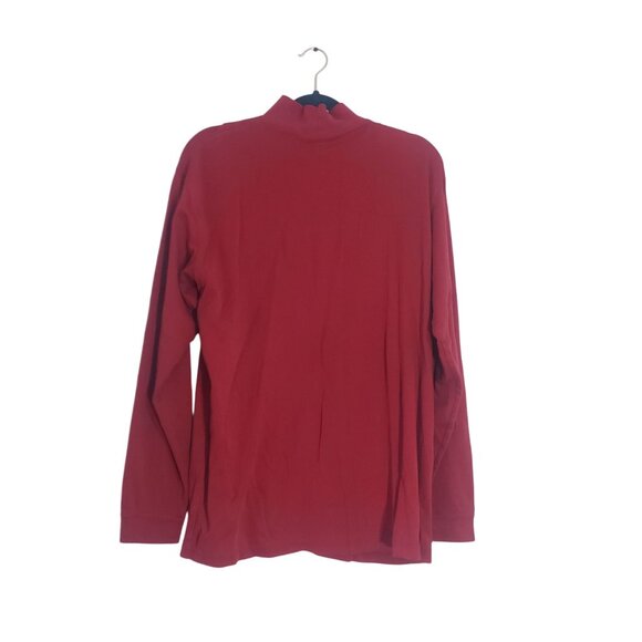 LL Bean Mens‎ Red High Neck Long Sleeve Shirt Size L Normcore Staple Casual - Picture 2 of 6
